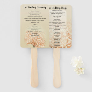 Coral Heart Leaf Tree Wedding Program Hand Fan