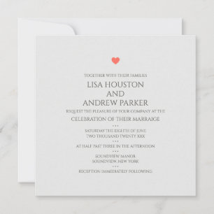 Coral Heart Wedding Square Invitation
