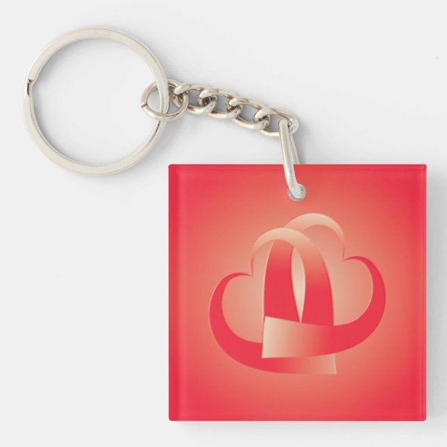 coral hearts hugging key ring (Front)
