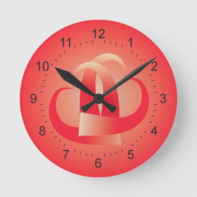 coral hearts hugging round clock (Front)