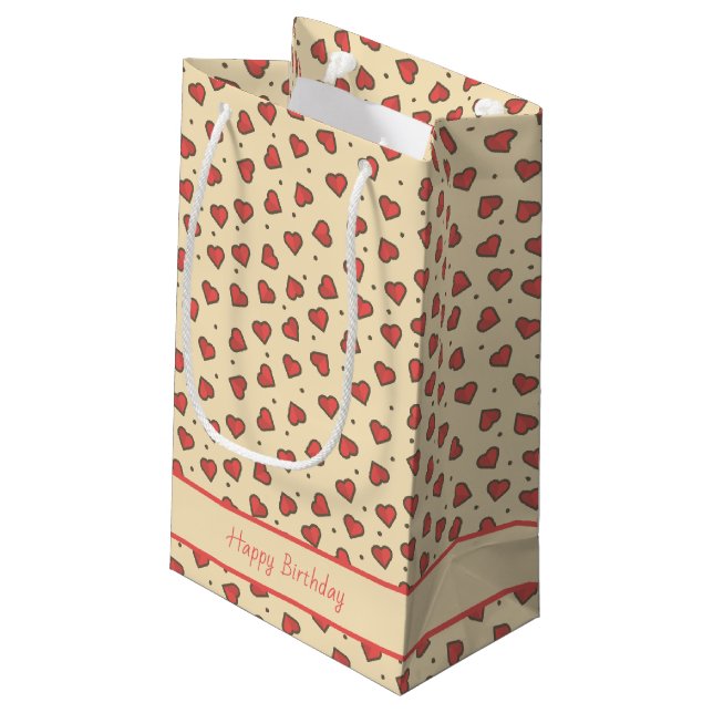 Coral Hearts Pattern with Editable Text Small Gift Bag (Back Angled)