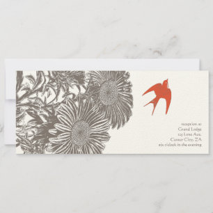 Coral Heirloom Floral Vintage Bird Wedding Invitation