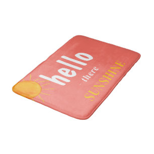 Coral Hello there Sunshine Typography  Bath Mat