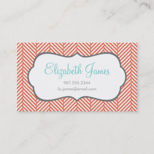 Coral Herringbone Business Card