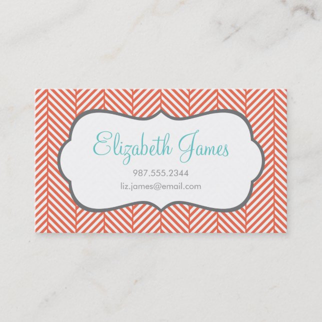 Coral Herringbone Business Card (Front)