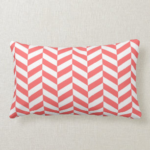 Coral Herringbone lumbar Throw Pillow