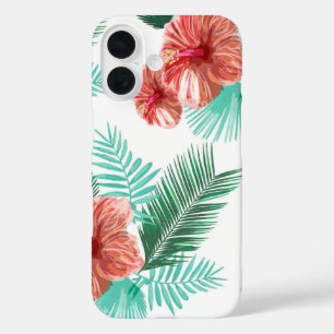 Coral Hibiscus & Palm – Tropical Bold Floral iPhone 16 Case