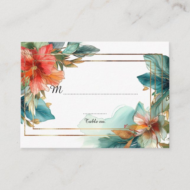 Coral Hibiscus Serenade Paradise Place Card (Front)