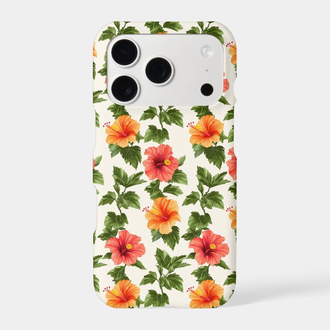 Coral Hibiscus Tropical Pattern iPhone Case (Back)