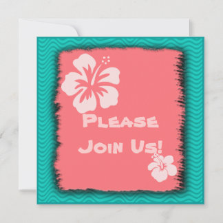 Coral, Hibiscus Tropical Themed Custom Invitations