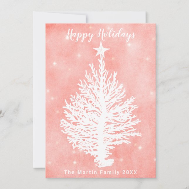 CORAL HOLIDAY CARD | Retro Coastal Christmas Tree (Front)