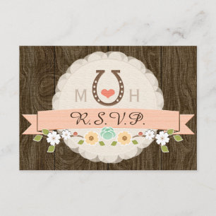 CORAL HORSESHOE WESTERN WEDDING RSVP CARD
