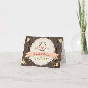 CORAL Horseshoe Western Wedding Thank You Card