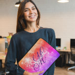 Coral Hot Pink and Purple Celestial Ombre Monogram Laptop Sleeve<br><div class="desc">Create your own starry orange, coral, pink, hot pink, and violet purple sparkly celestial sparkly star photo laptop sleeve. Fancy royal purple calligraphy monogram paired with a modern white script for her first name. Customise the font colour, style, or size. This girly gift was created with a nebula image of...</div>
