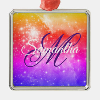 Coral Hot Pink and Purple Celestial Ombre Monogram Metal Tree Decoration