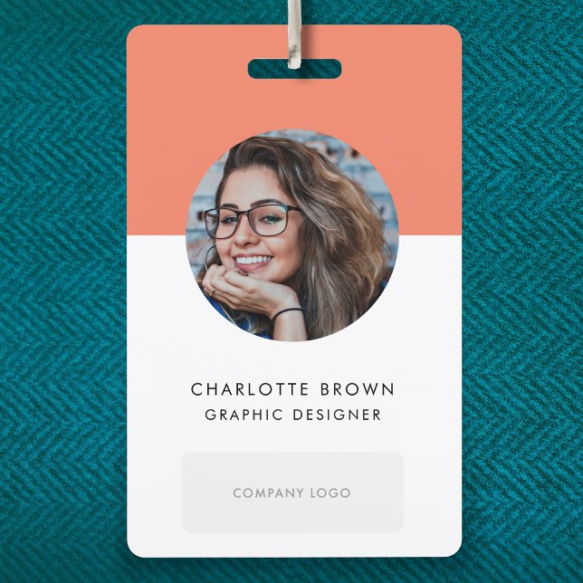 Coral ID Card | Modern Employee Photo Name Logo QR ID Badge (Creator Uploaded)