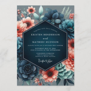 Coral Incandescent Botanical Wedding Invitation