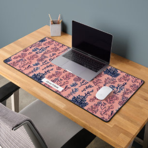 Coral Inspired Pink & Blue Watercolor Pattern Desk Mat