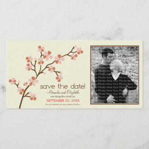 Coral/Ivory Cherry Blossom Save the Date Photocard