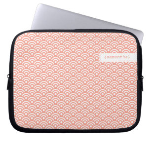 Coral Japanese Seigaiha Pattern Laptop Sleeve