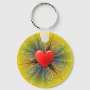 Coral Kaleidoscope Heart Keychain