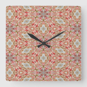 Coral Kaleidoscope Square Wall Clock