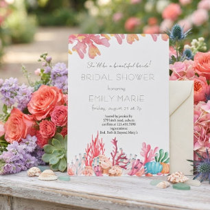 Coral Kisses & Ocean Wishes Bridal Shower Invitation