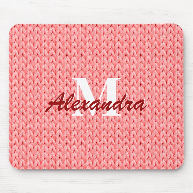 Coral Knitted Texture Mouse Pad with Monogram (Front)