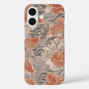 Coral Koi Chinoiserie Floral Pattern iPhone 16 Case
