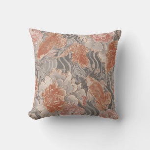 Coral Koi Chinoiserie Floral Pattern Cushion