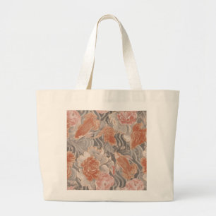 Coral Koi Chinoiserie Floral Pattern Large Tote Bag