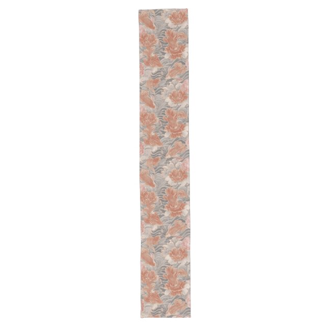 Coral Koi Chinoiserie Floral Pattern Long Table Runner (Front)