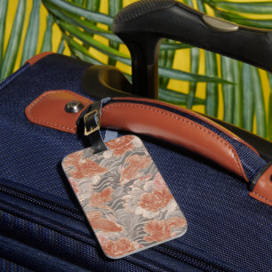 Coral Koi Chinoiserie Floral Pattern Luggage Tag