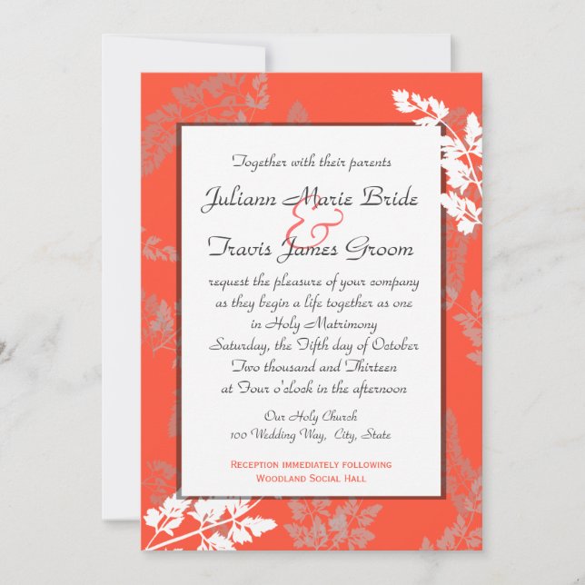 Coral Lace Rustic Wedding Invitation (Front)