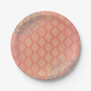 Coral Lavender Gold Moroccan Arabian Wedding Paper Plate