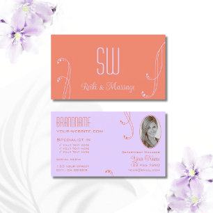 Coral Lavender Ornate with Monogram and Photo Business Card