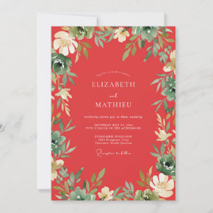 Coral Leafy Vine Wedding Invitation