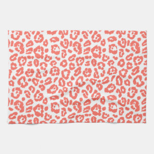 Coral Leopard Pattern Tea Towel