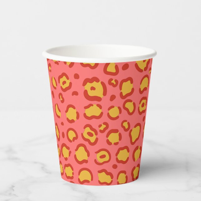 Coral Leopard Print Paper Cups (Front)