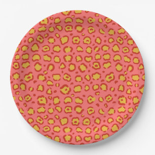 Coral Leopard Print Paper Plate