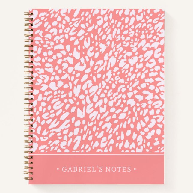Coral Leopard Print Pattern | Add Your Name Notebook (Front)