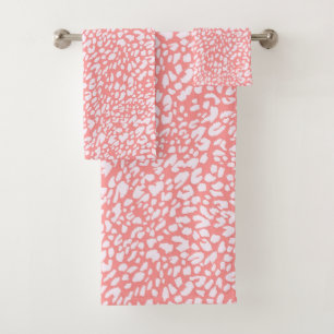 Coral Leopard Print Pattern Bath Towel Set
