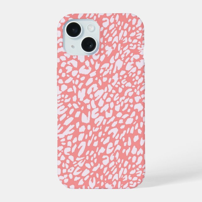 Coral Leopard Print Pattern iPhone 15 Case (Back)