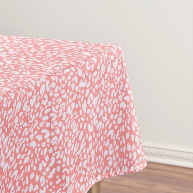 Coral Leopard Print Pattern Tablecloth (In Situ)