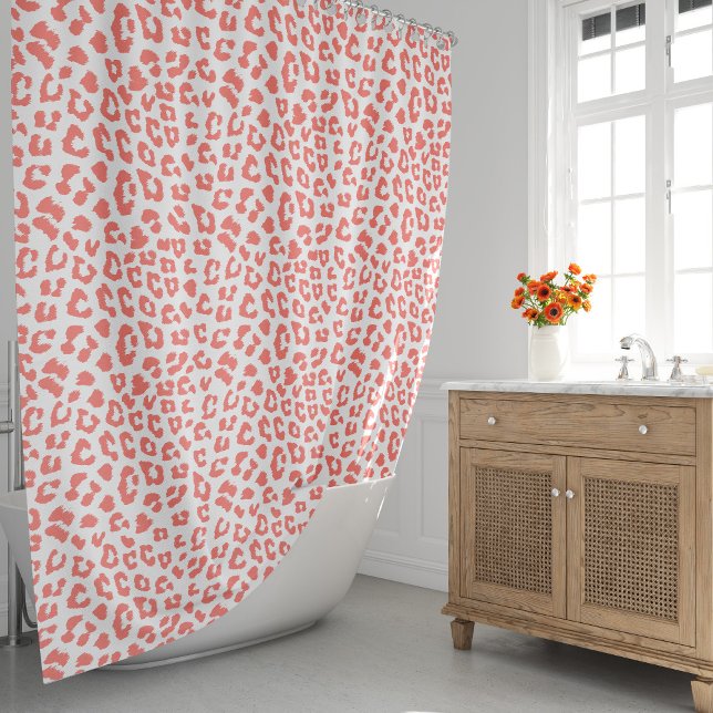 Coral Leopard Print Shower Curtain (Living Coral Leopard Print Shower Curtain by Looly Elzayat
)