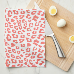 Coral Leopard Print Tea Towel
