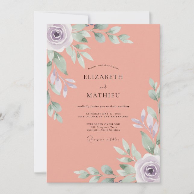 Coral Lilac Painted Wedding Invitation (Front)