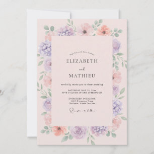 Coral Lilac Wildflower Wedding Invitation