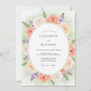Coral Lilac Wreath Wedding Invitation