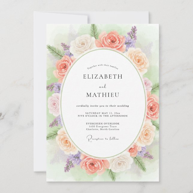 Coral Lilac Wreath Wedding Invitation (Front)